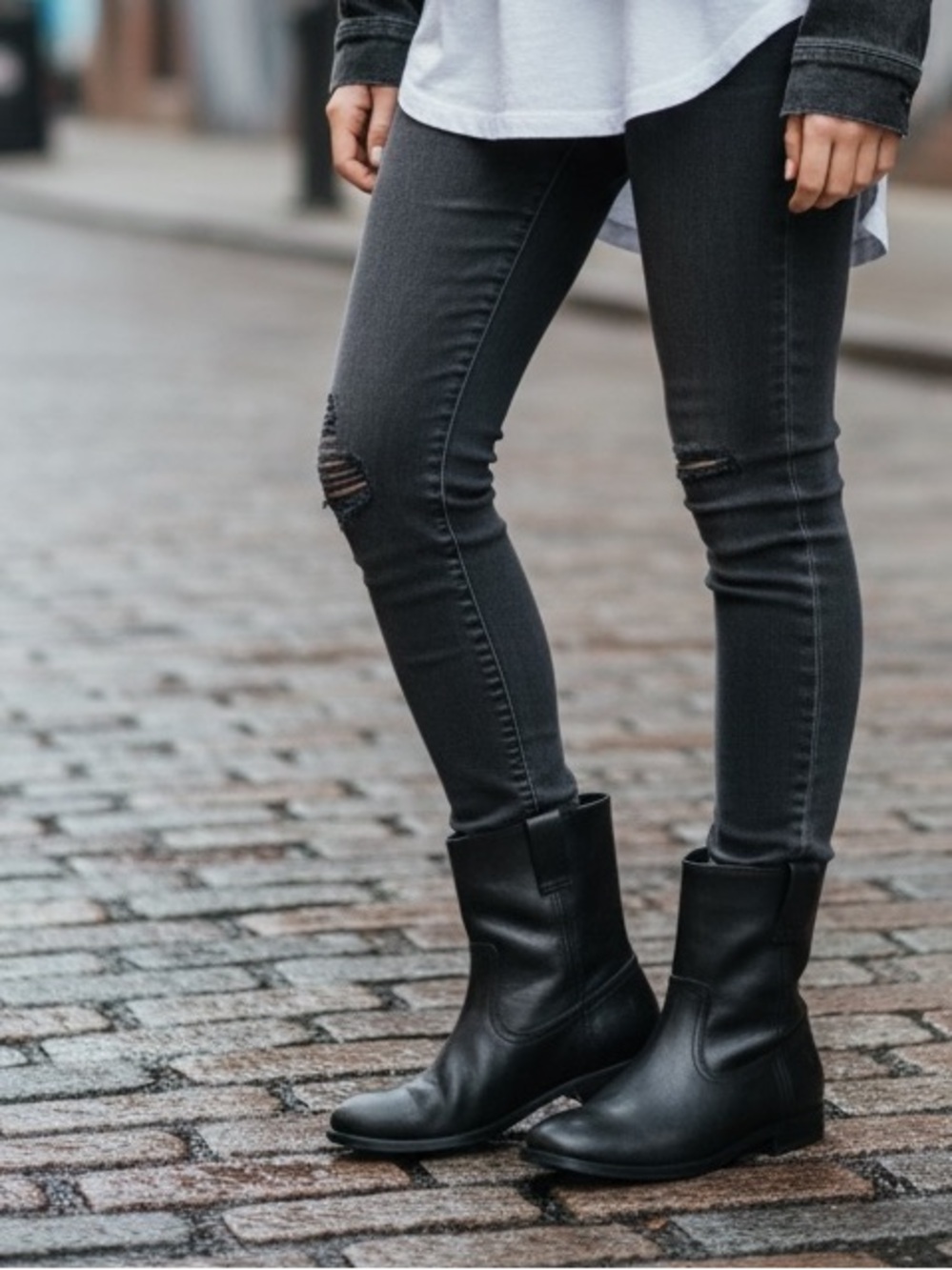 Frye Anna Shortie Black Leather Cute Casual Streetwear Pull On Ankle Booties - Picture 6 of 14